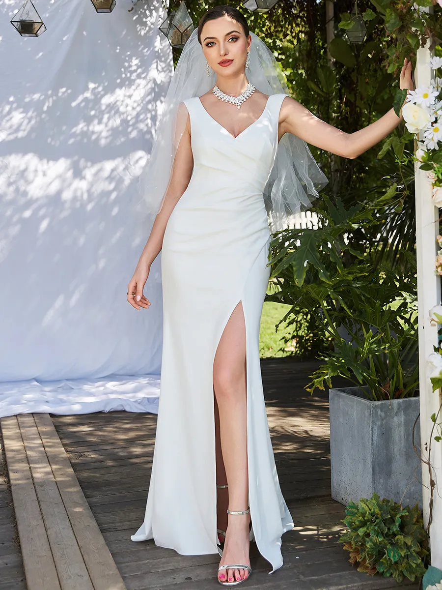 Deep V Neck Fishtail Sleeveless Split Wholesale Wedding Dresses