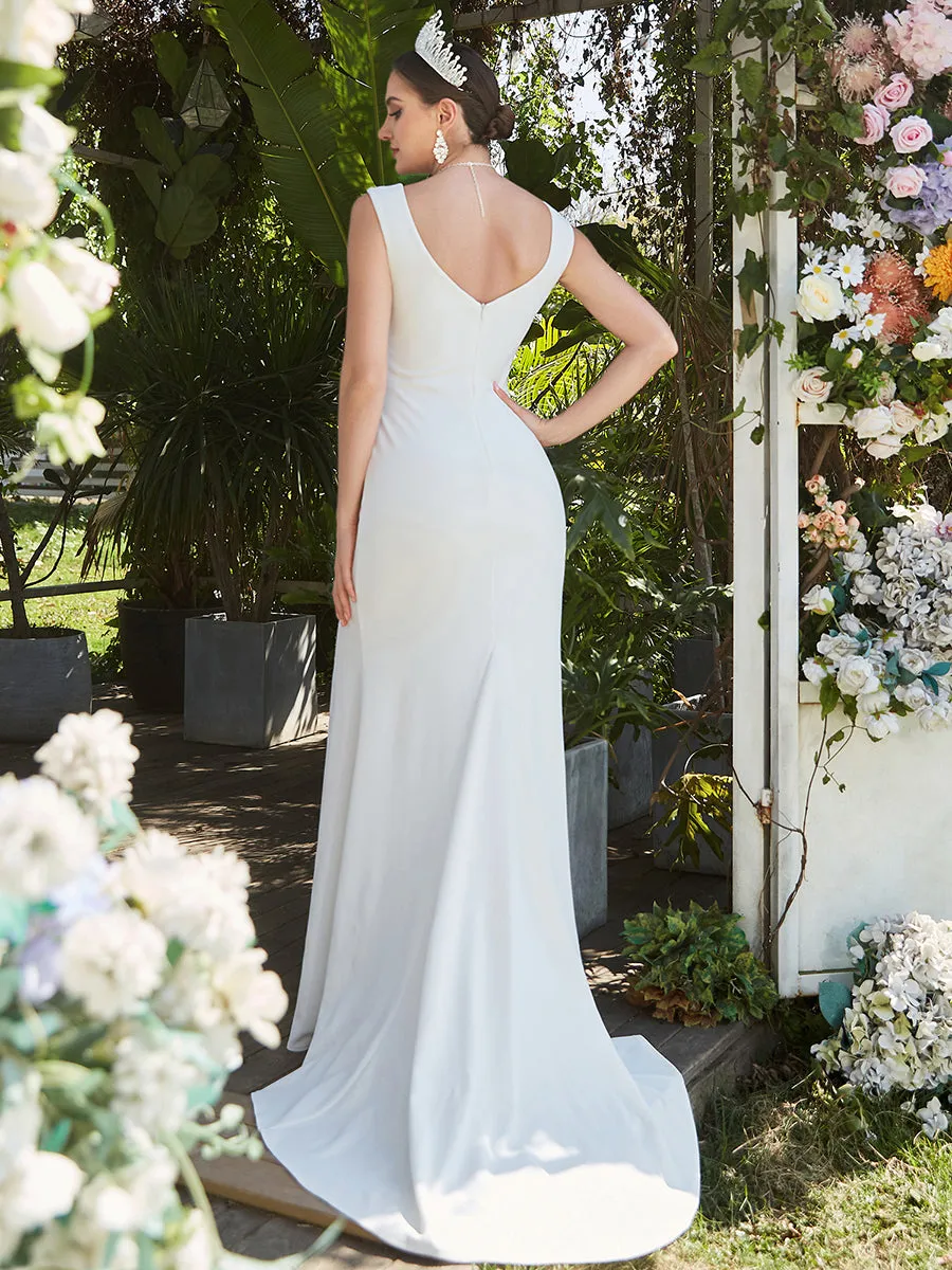 Deep V Neck Fishtail Sleeveless Split Wholesale Wedding Dresses