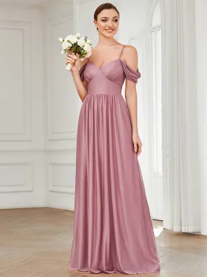 Draped Sleeve Cold Shoulder Sweetheart Bridesmaid Dress