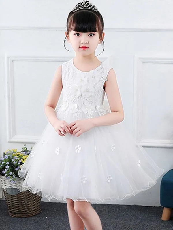 Dreamful Pink Tulle Flower Girl Dresses Jewel Neck Sleeveless Bows Kids Party Dresses