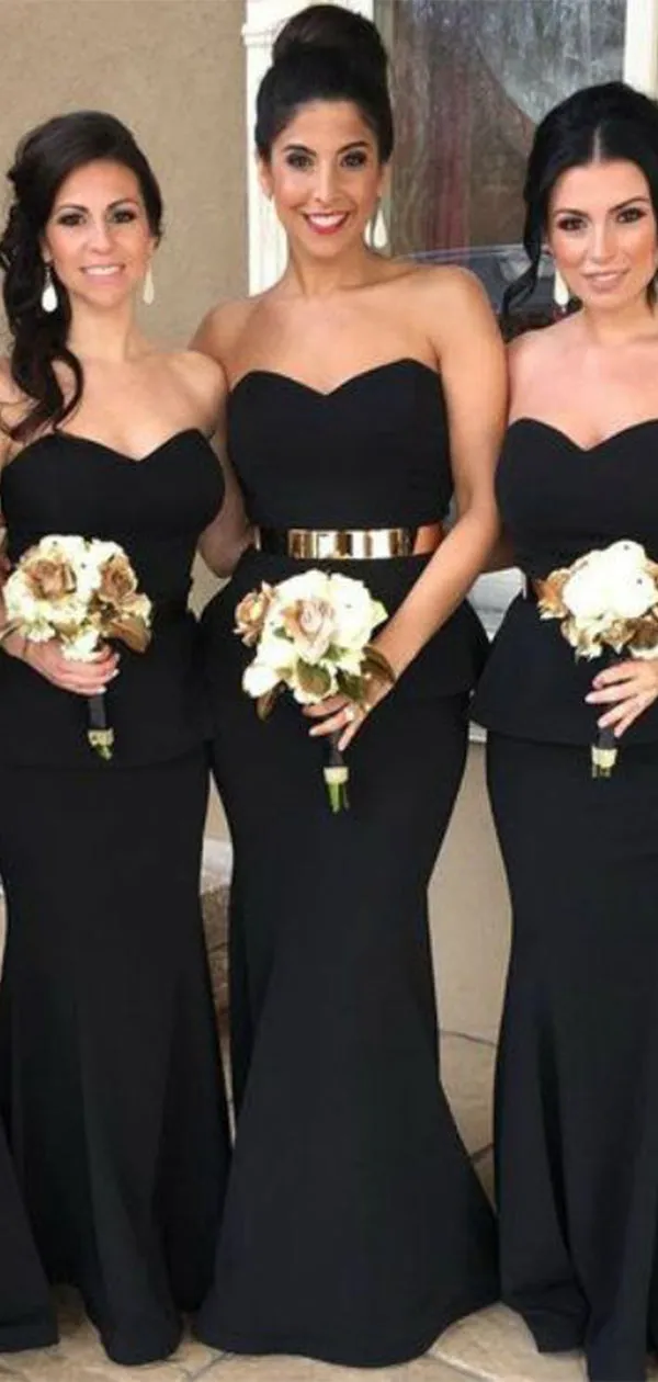 Elegant Black Mermaid Sweetheart Sleeveless Wedding Guest Bridesmaid Dresses,WGM354