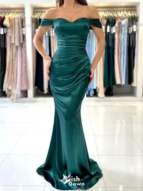 Elegant Green Mermaid Off-shoulder Popular Long Evening Dresses, Formal Dresses, Birthday Party, WGP534