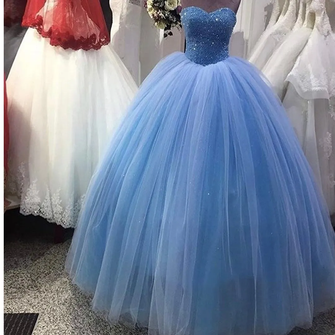 Elegant Sequins Beaded Tulle Quinceanera Dresses Ball Gowns 2017