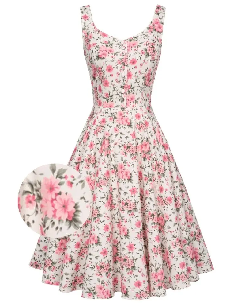 Fans Look of 1950s Retro Vintage Floral Patterns Sleeveless Homecoming Dresses Cocktail Party A-Line Dress