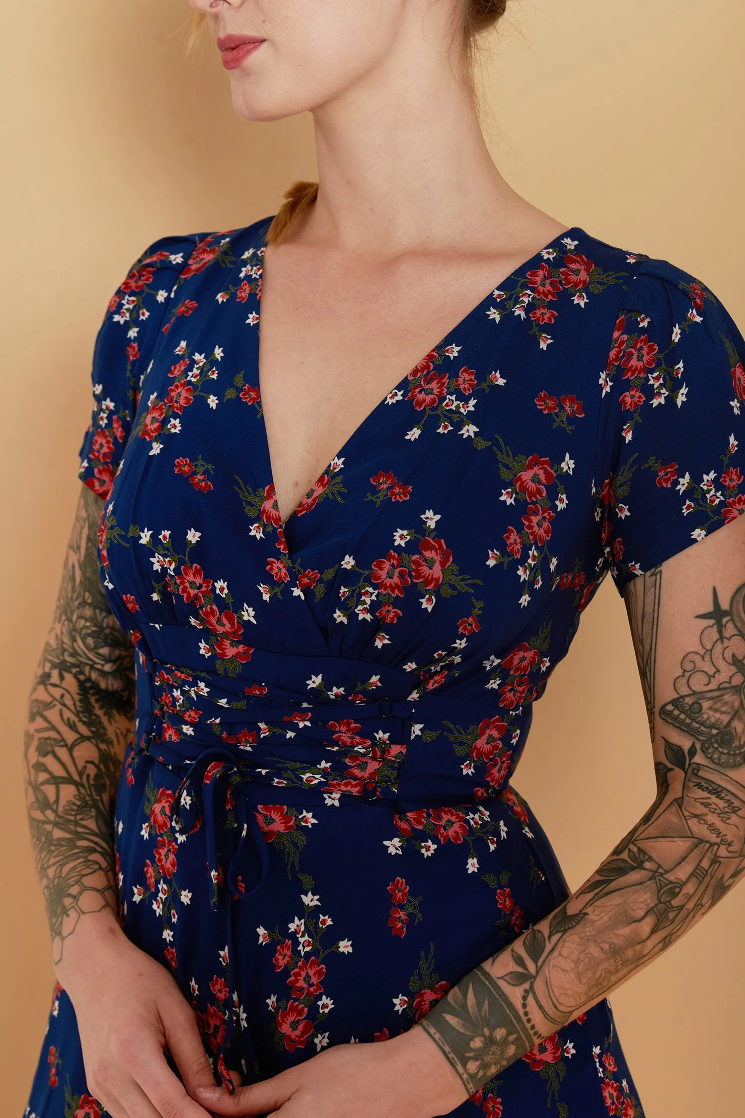 Fiorella Corset Blue & Red Floral Dress