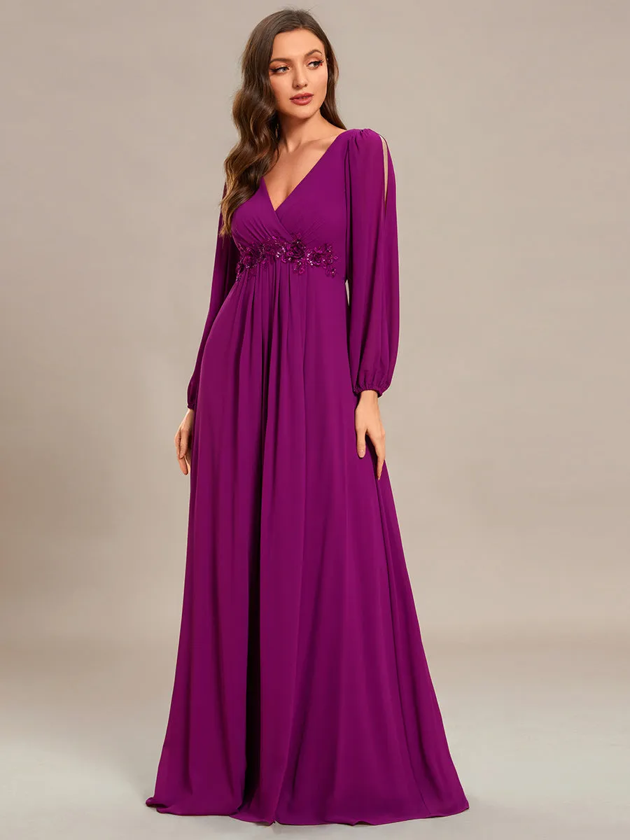 Floor Length Long Lantern Sleeves Wholesale Bridesmaid Dresses