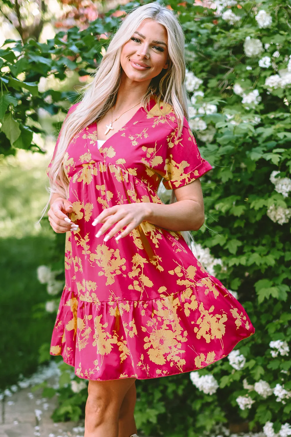 Floral Batwing Sleeve Smock Dresses