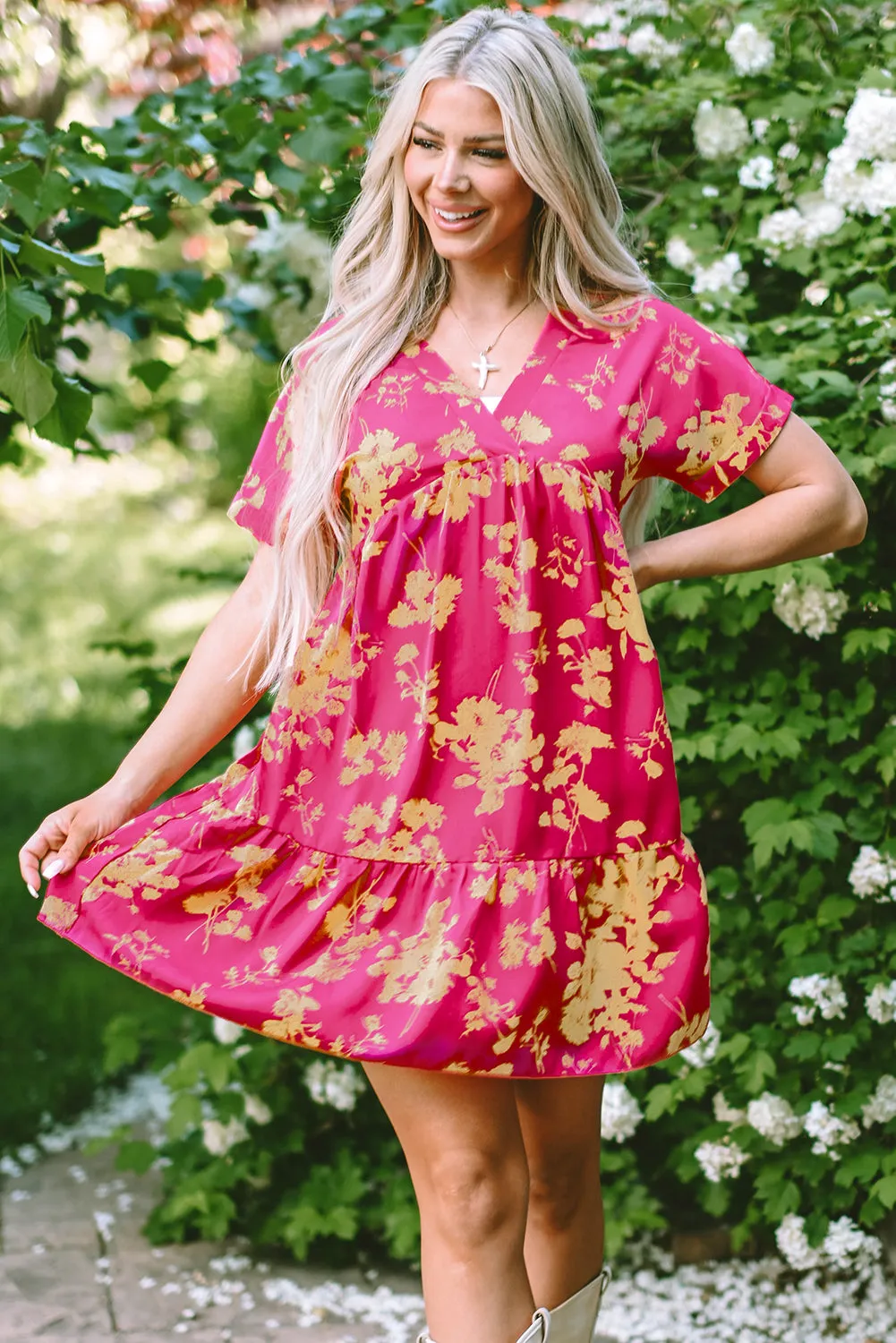 Floral Batwing Sleeve Smock Dresses