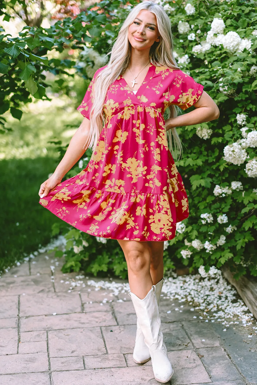 Floral Batwing Sleeve Smock Dresses