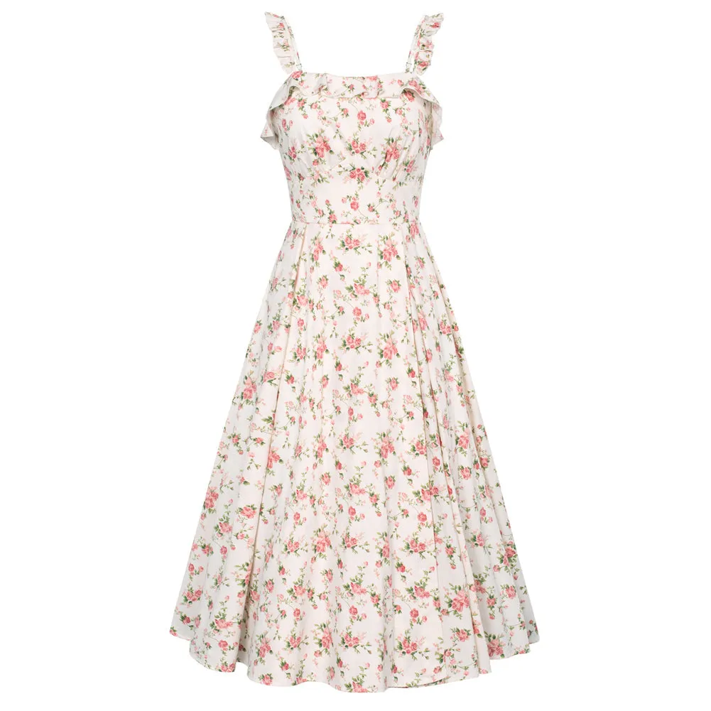 Floral Summer Dresses for Women 2024 Midi Sun Dresses Flowy Spaghetti Strap Dress with Pockets