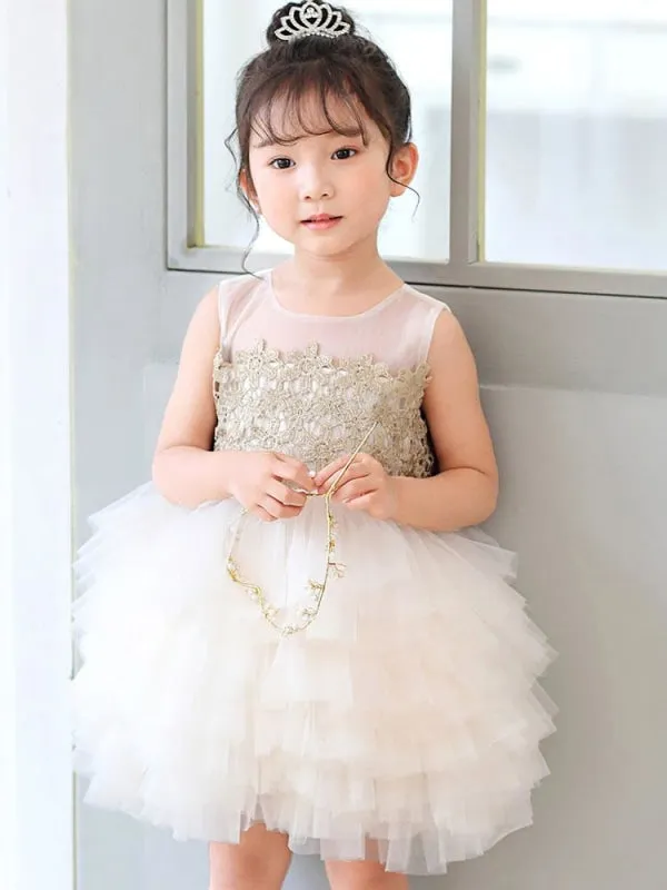 Flower Girl Dresses Black Jewel Neck Tulle Sleeveless Short Princess Kids Tutu Party Dresses