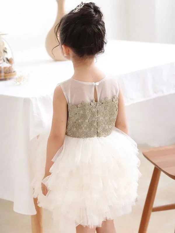 Flower Girl Dresses Black Jewel Neck Tulle Sleeveless Short Princess Kids Tutu Party Dresses