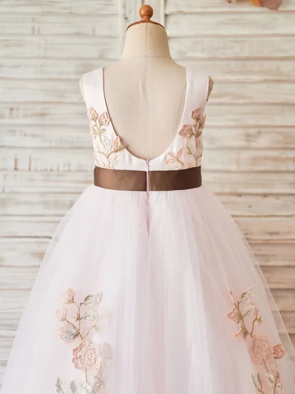 Flower Girl Dresses Jewel Neck Sleeveless Pink Kids Social Party Dresses