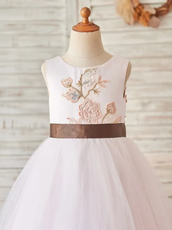 Flower Girl Dresses Jewel Neck Sleeveless Pink Kids Social Party Dresses