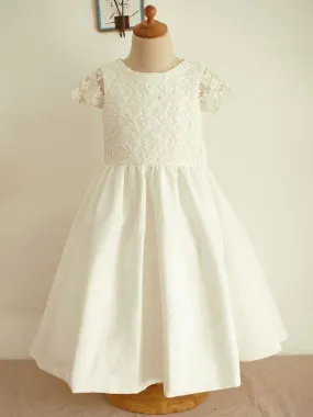 Formal Kids Party Dresses Short Sleeves Flower Girl Dresses Jewel Neck Bows