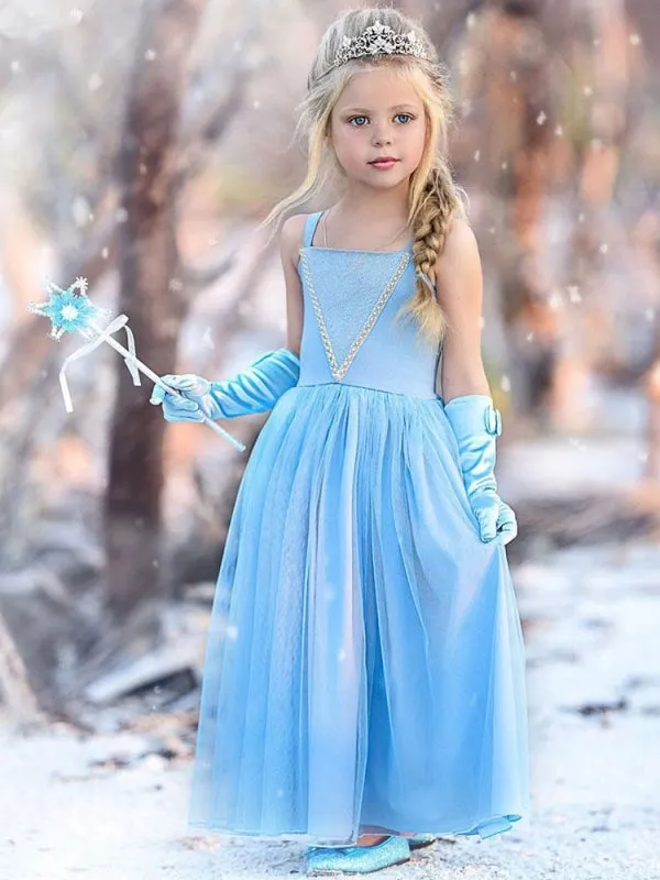 Girls Dresses Blue Kids Princess Straps Party Dress