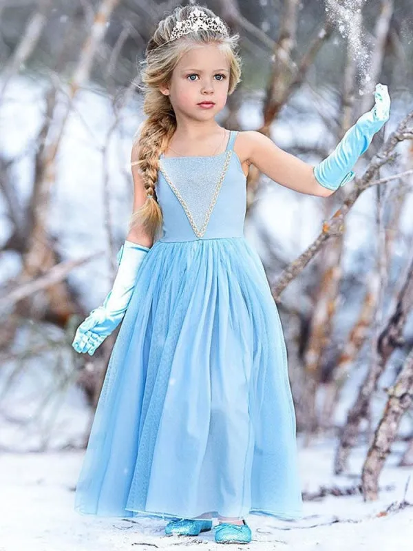 Girls Dresses Blue Kids Princess Straps Party Dress