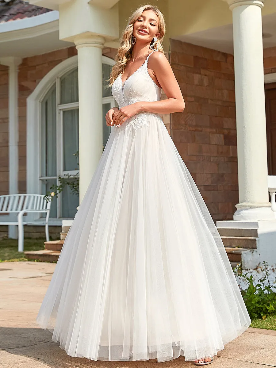 Glamorous A Line V Neck Spaghetti Straps Wholesale Wedding Dresses