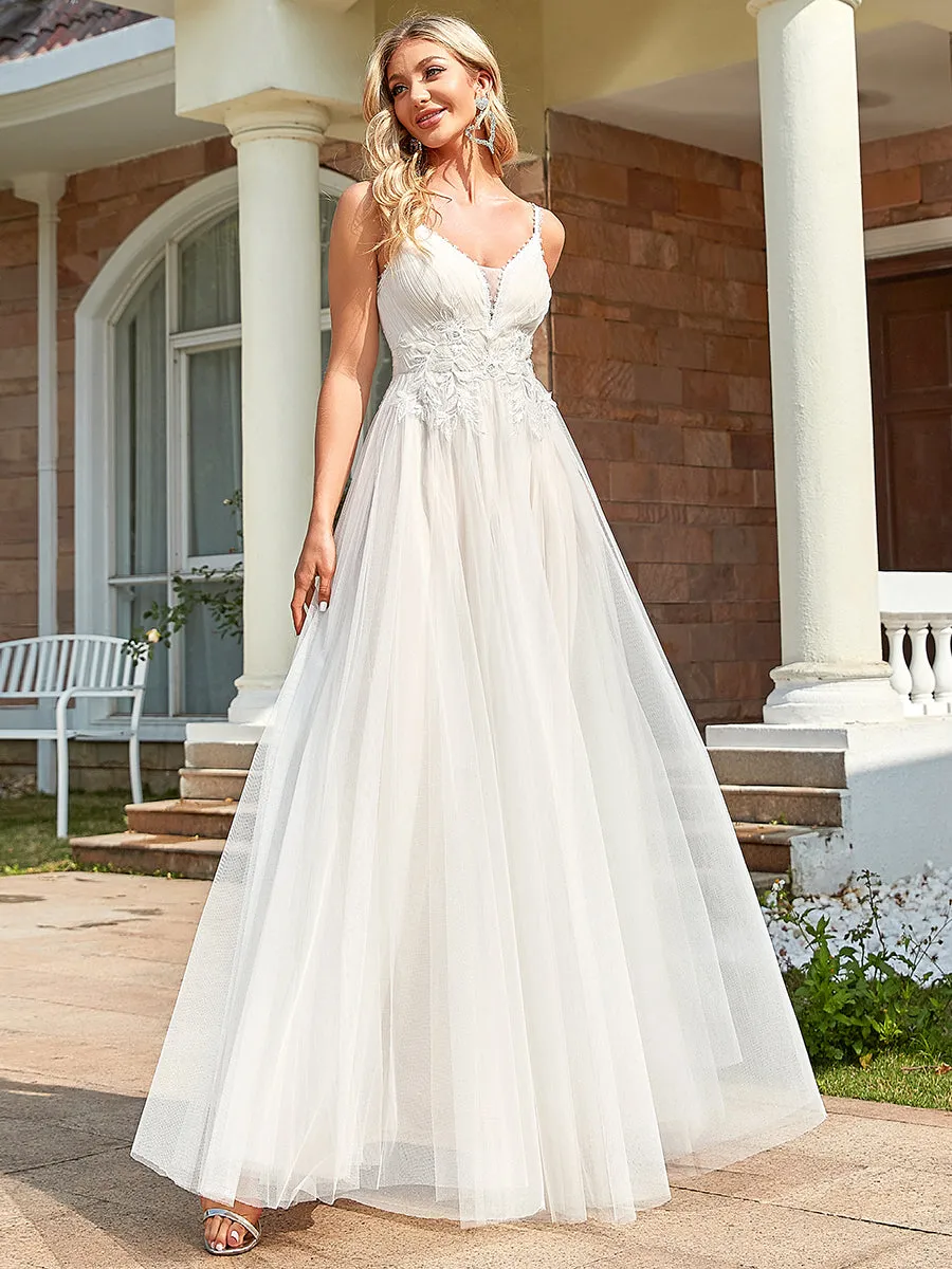 Glamorous A Line V Neck Spaghetti Straps Wholesale Wedding Dresses