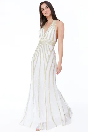 Goddiva Halter Neck Hand Embellished Maxi Dress