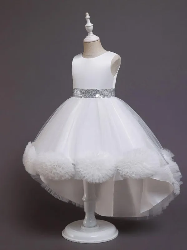 Green Tulle Sequined Kids Party Dresses Sleeveless Flower Girl Dresses with Bows