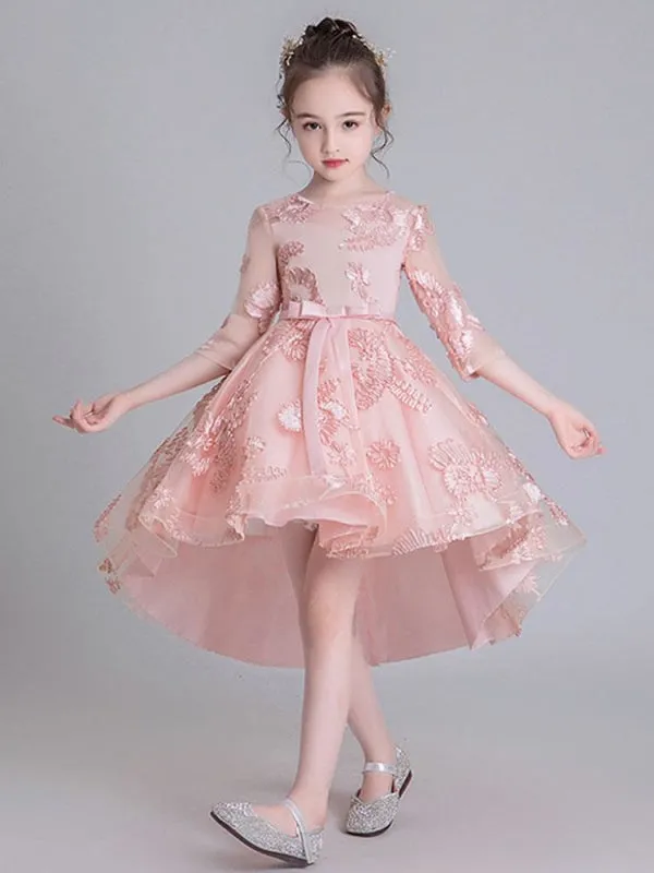 Half Sleeves Embroidered Kids Party Dress Flower Girl Dresses