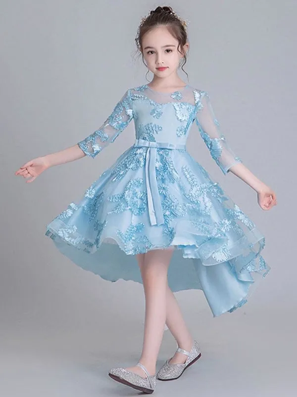 Half Sleeves Embroidered Kids Party Dress Flower Girl Dresses