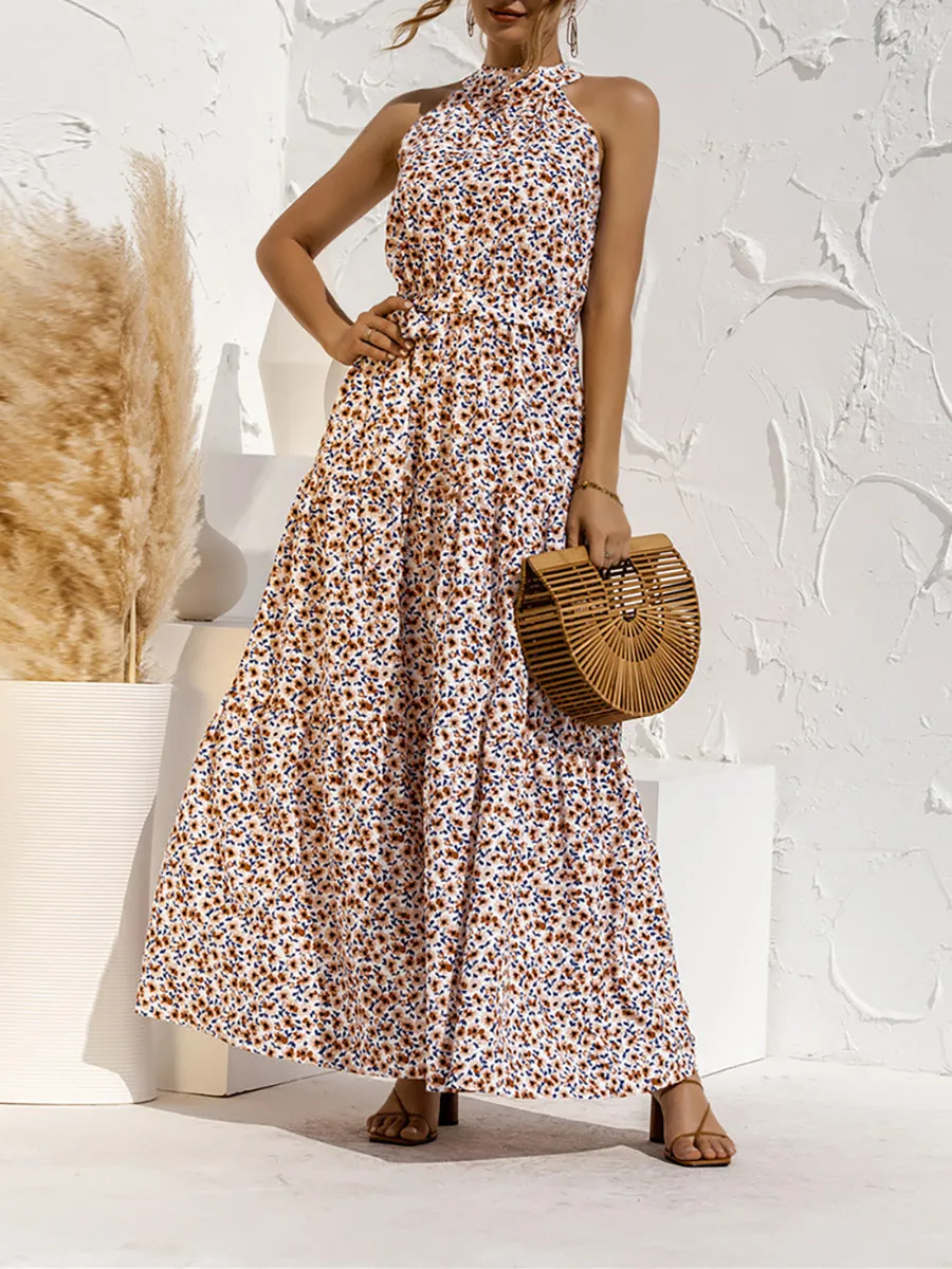 Halter Neck Printed Belted Wholesale Casual Dresses