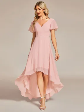 High Low Short Sleeve Chiffon Formal Dresses