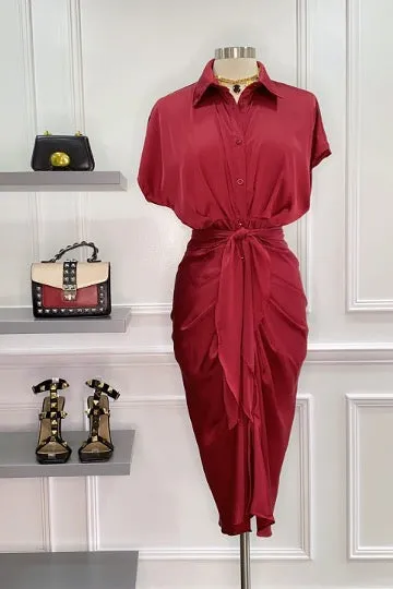 Introducing Fall Collection Savvy Red Satin Midi Dress