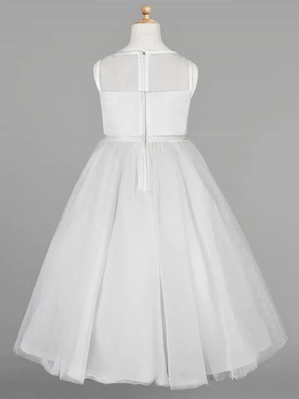 Ivory Tulle Jewel Neck Sleeveless Flower Girl Dresses A-Line Beaded Kids Social Party Dresses