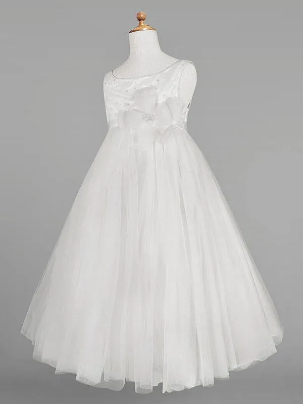 Jewel Neck Sleeveless A-Line Kids Party Dresses Ivory Tulle Flower Girl Dresses