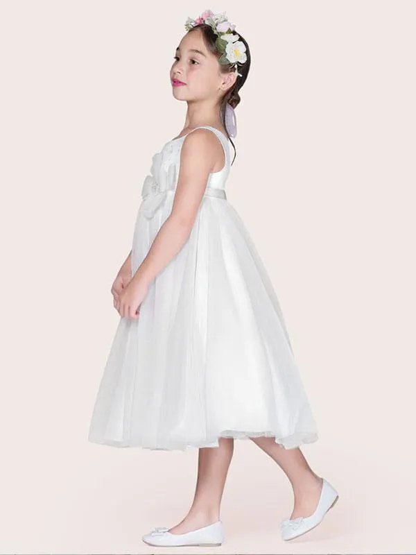 Jewel Neck Sleeveless A-Line Kids Party Dresses Ivory Tulle Flower Girl Dresses