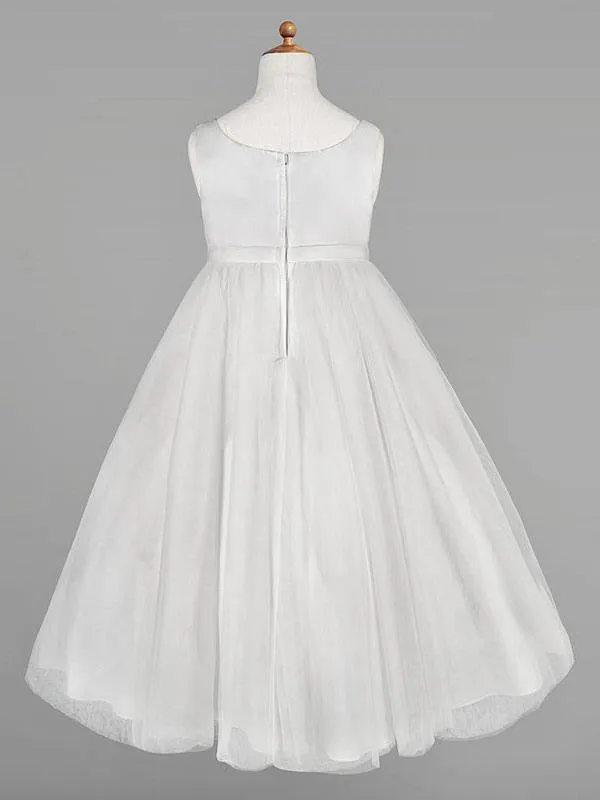 Jewel Neck Sleeveless A-Line Kids Party Dresses Ivory Tulle Flower Girl Dresses