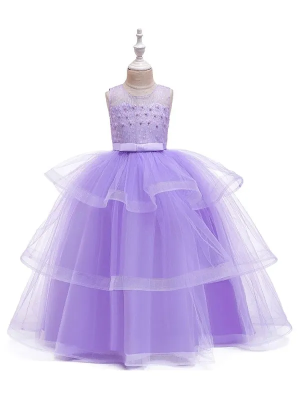 Jewel Neck Tulle Sleeveless Flower Girl Dresses Ankle Length Princess Silhouette Kids Party Dresses