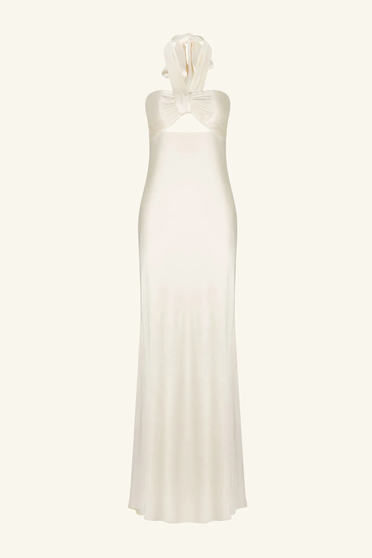 LA LUNE RUCHED HALTER MAXI DRESS - CREAM