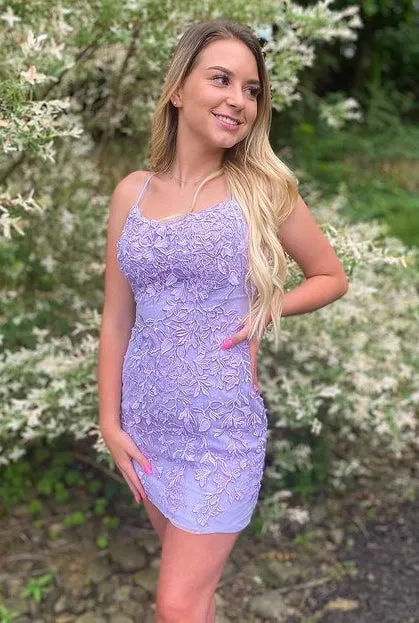 Lavender Homecoming Dresses with Appliques and Beading,Short Prom Dresses,Dance Dress BP401