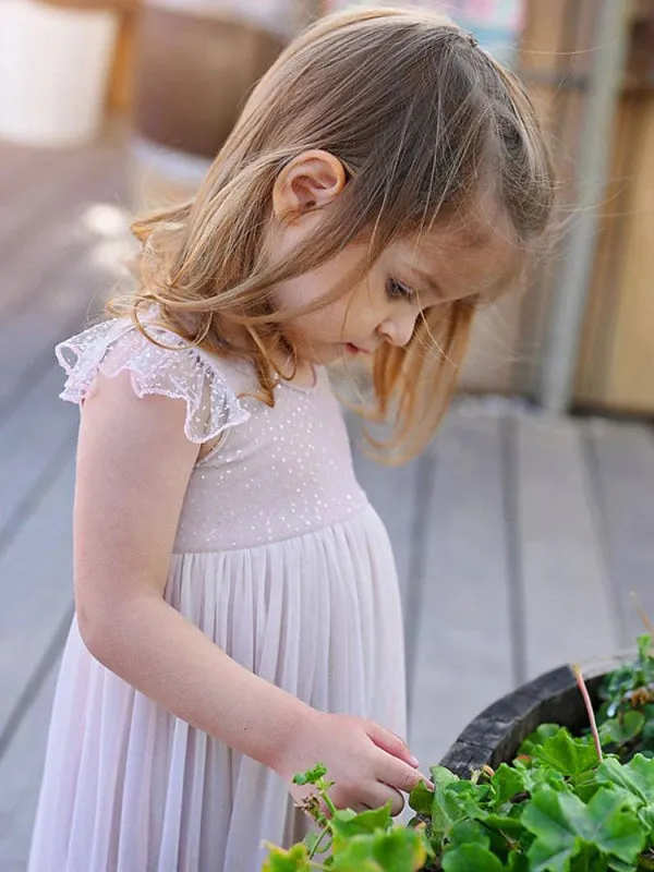 Light Pink Kids Party Dresses Sleeveless A-Line Lace Flower Girl Dresses