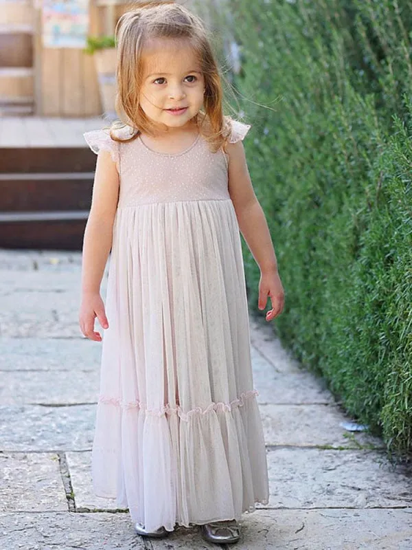 Light Pink Kids Party Dresses Sleeveless A-Line Lace Flower Girl Dresses