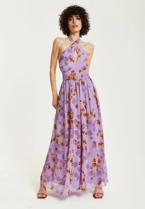 Liquorish Purple Floral Halter Neck Dress