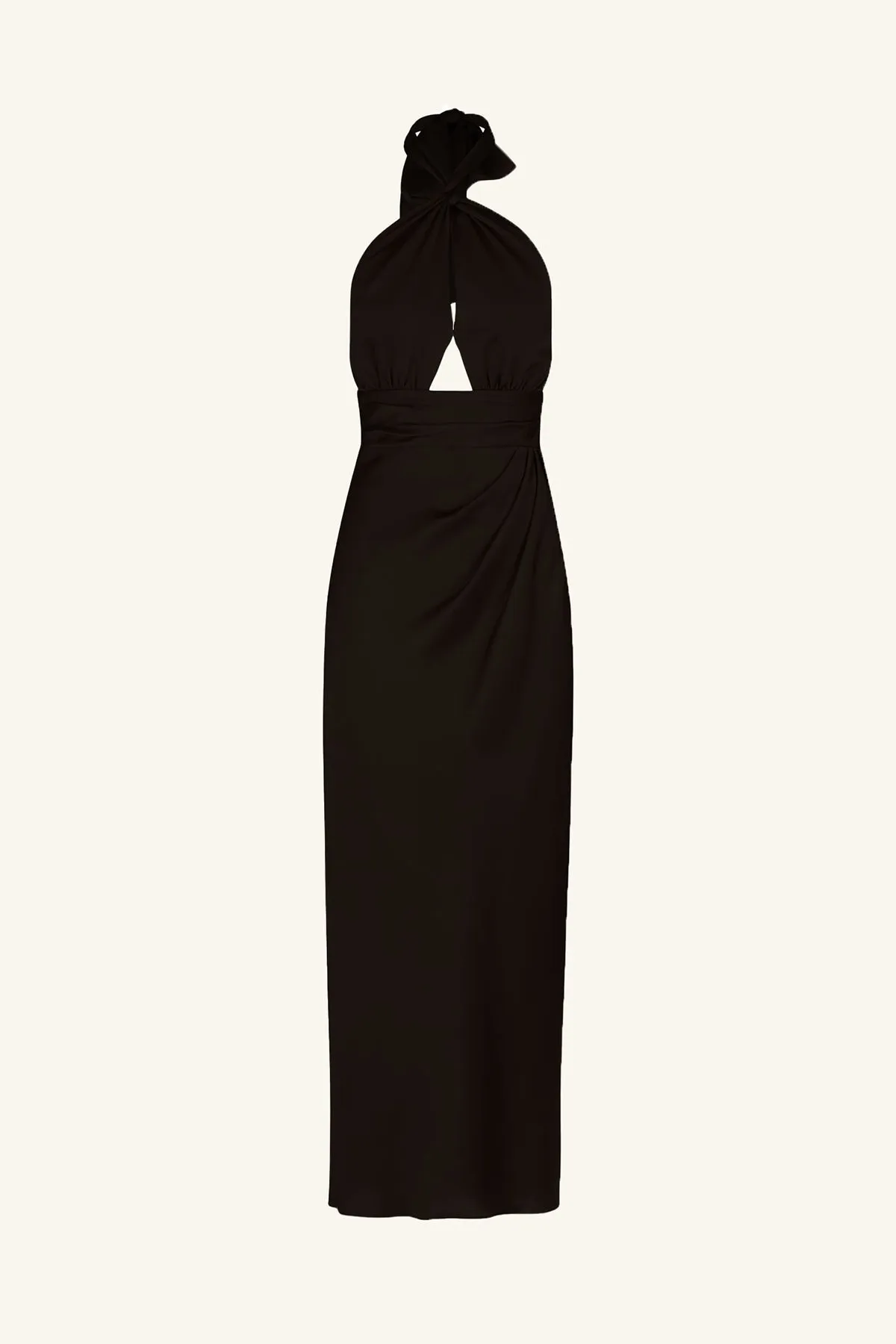 LUXE GATHERED HALTER MIDI DRESS - ONYX