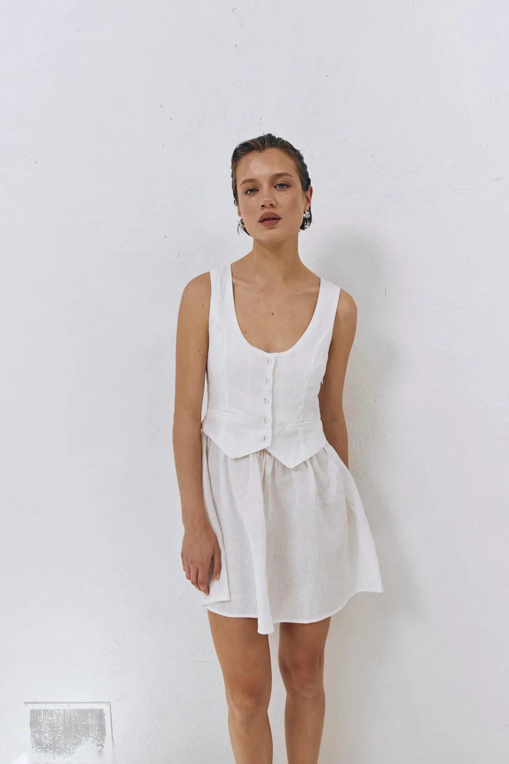 Ma Cherie Linen Mini Dress White