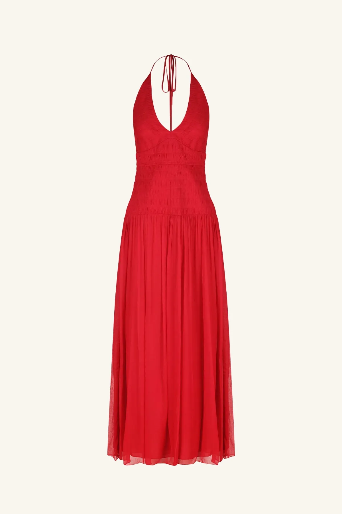 MARQUIS HALTER TIE MIDI DRESS - ROMA RED