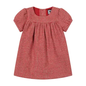 Matilda Girls Puff Sleeve Dress Red Houndstooth Check