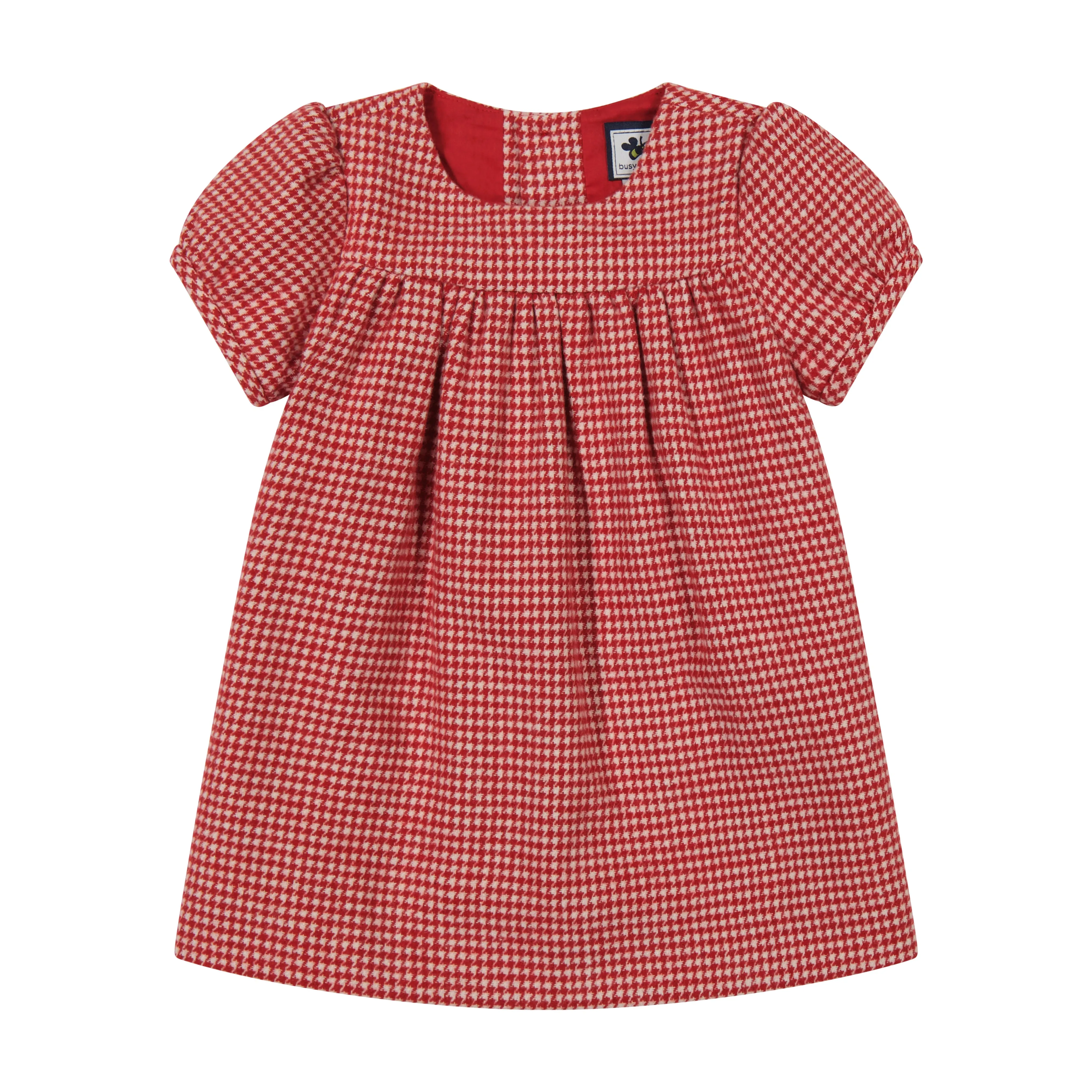 Matilda Girls Puff Sleeve Dress Red Houndstooth Check