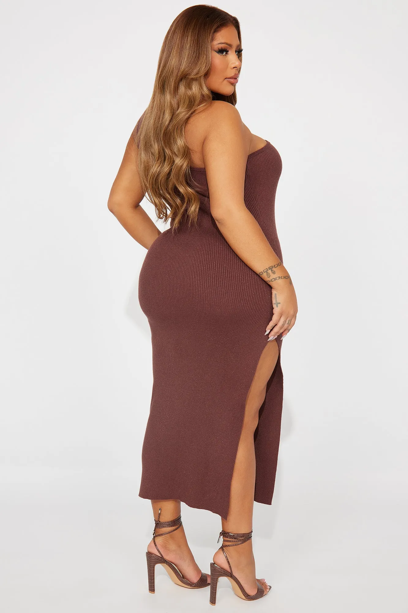 Milena Metallic Sweater Midi Dress - Brown