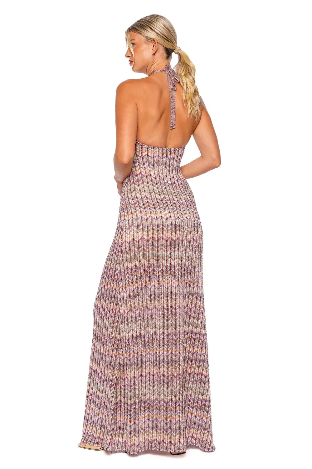 Multicolor Sleeveless Halter Maxi Dress