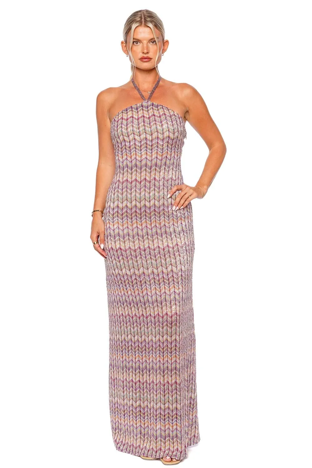 Multicolor Sleeveless Halter Maxi Dress