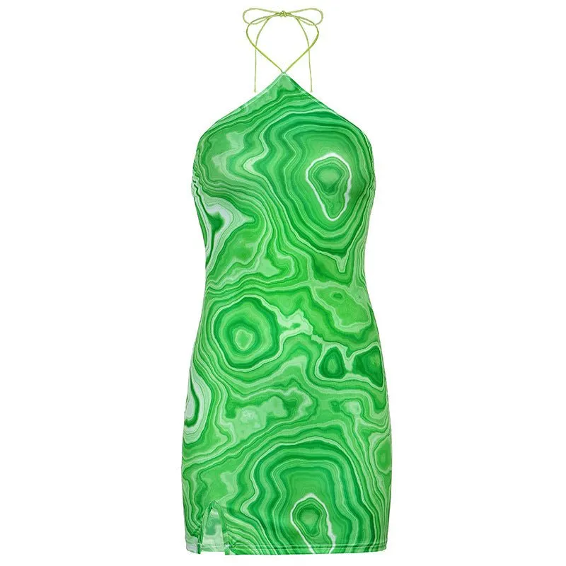 New style swirl printing halterneck halter dress skirt