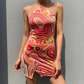 New style swirl printing halterneck halter dress skirt